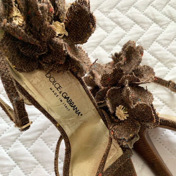 Dolce & Gabbana vintage tweed flower platform sandals heels, 7 - Picture 2 of 16